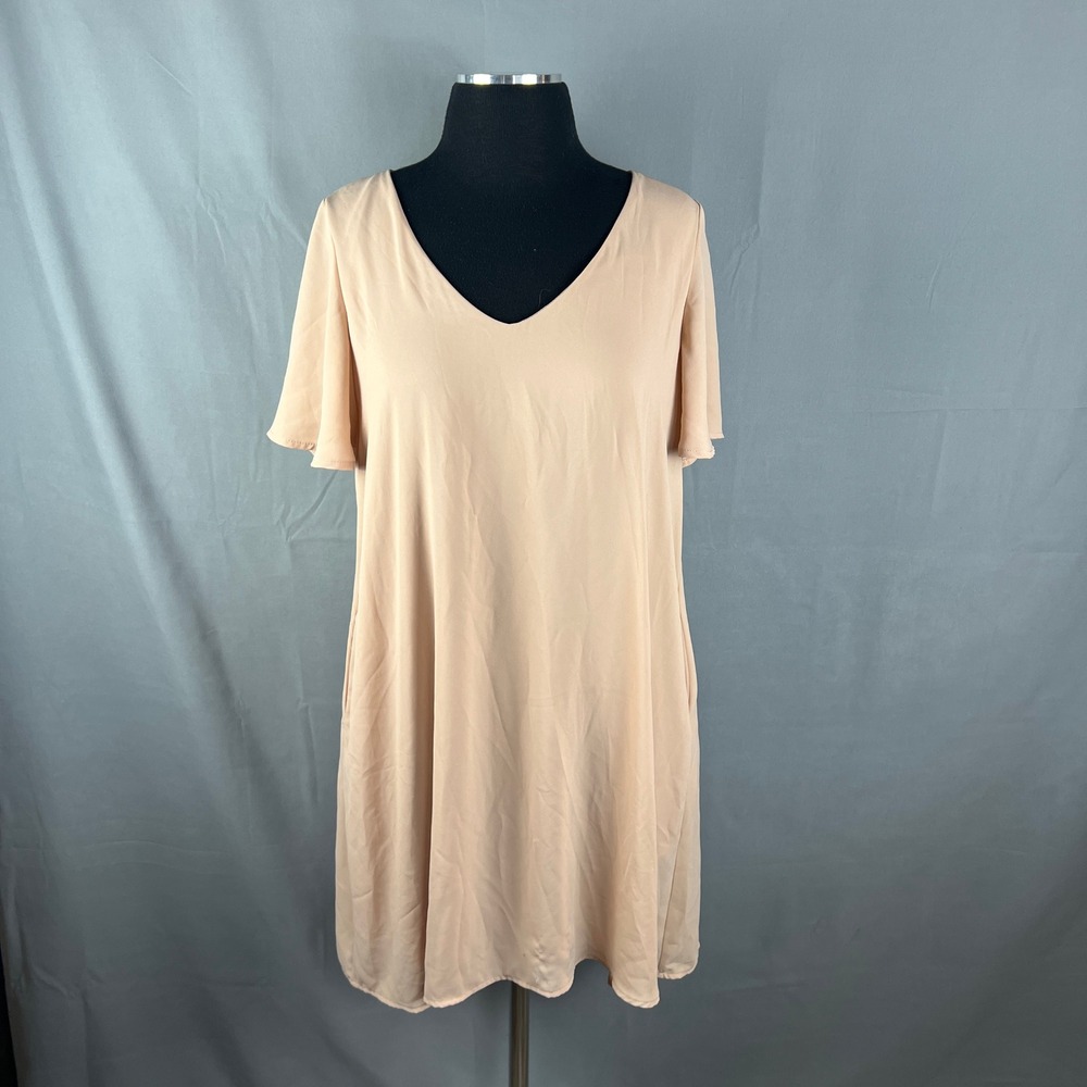 Vintage I Joah Premium Shift Dress Womens M Peach Flowy Flutter Sleeve V Neck